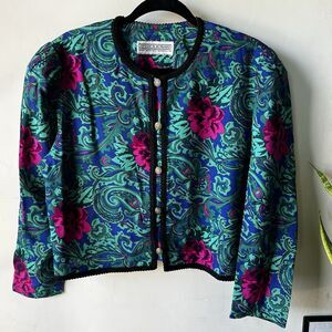 Jessica Howard Floral Button Front Jacket Blue Green Pink Long Sleeve Women's